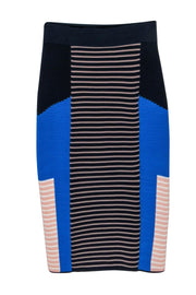 Current Boutique-Jonathan Simkhai - Blue Colorblock Ribbed Pencil Skirt Sz S