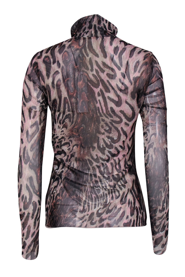 Current Boutique-Jonathan Simkhai - Brown, Black, & Blush Leopard Print Long Sleeve Mesh Turtle Neck Top Sz M