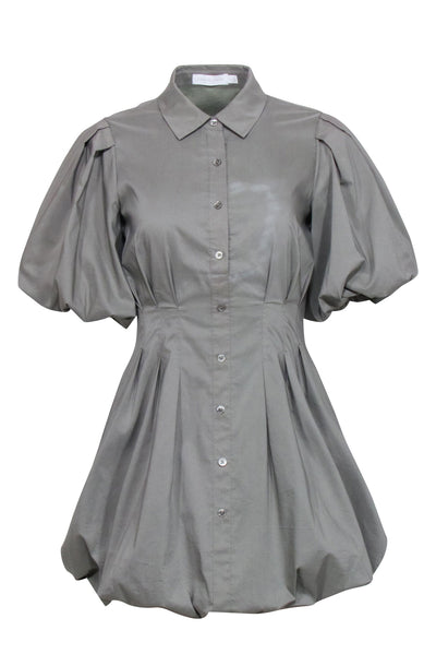 Current Boutique-Jonathan Simkhai - Sage Green Mini Shirtdress w/ Bubble Hem & Sleeves Sz 0