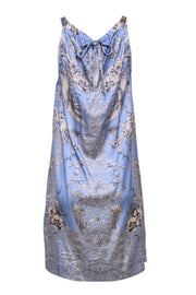 Current Boutique-Joyce & Girls - Periwinkle Blue Satin Dress w/ Beige Floral Print Sz S