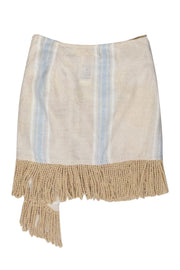 Current Boutique-Just Be Queen - Baby Blue Stripe Faux Wrap Mini Skirt w/ Fringe Hem Sz M