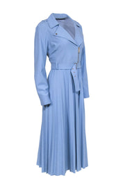Current Boutique-Karen Millen - Light Blue Moto Zip Pleated Bottom Dress Sz 12