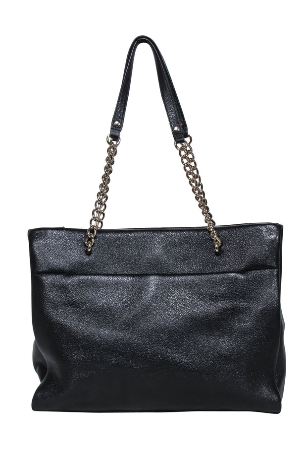 Current Boutique-Kate Spade - Black Leather Large Tote Bag w/ Chain Straps