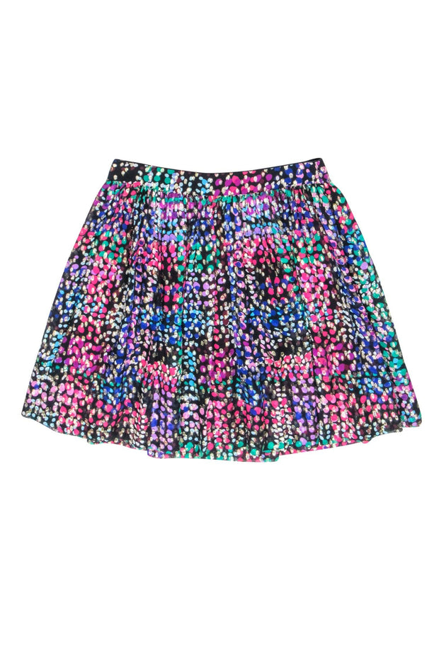 Current Boutique-Kate Spade - Black w/ Gold & Multi Color Spot Print Skirt Sz 12