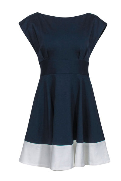 Current Boutique-Kate Spade - Navy Colorblocked Fit & Flare Ponte "Fiorella" Dress w/ White Stripe Hem Sz S