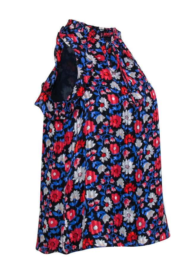 Current Boutique-Kate Spade - Navy Silk Floral Print Sleeveless w/ Key Hole Neckline Sz XS