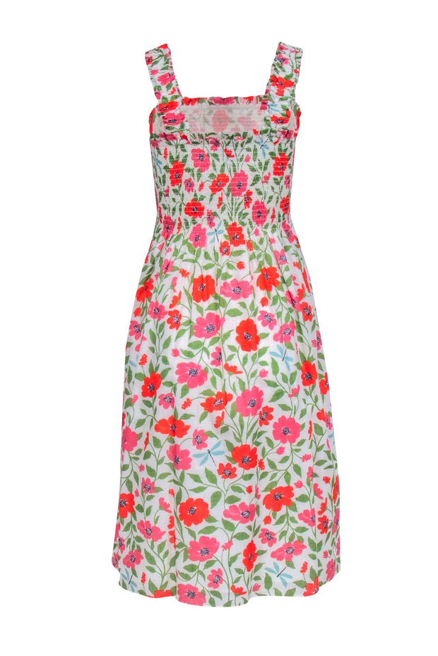 Current Boutique-Kate Spade - White w/ Pink & Orange Floral Print Smocked Dress Sz S