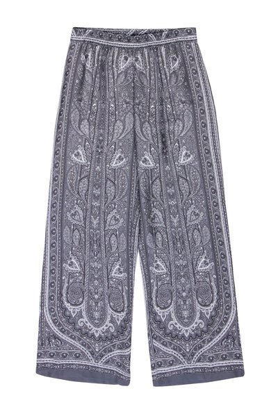 Current Boutique-Kobi Halperin - Grey & White Paisley Print Wide Leg Pants Sz M