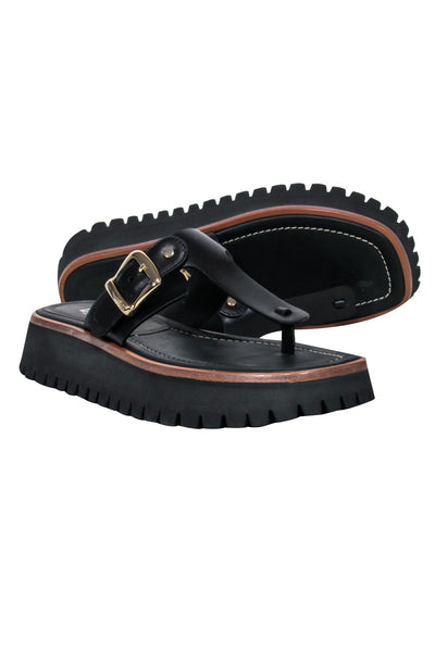 Current Boutique-Labucq - Black Leather Platform Sandals Sz 11