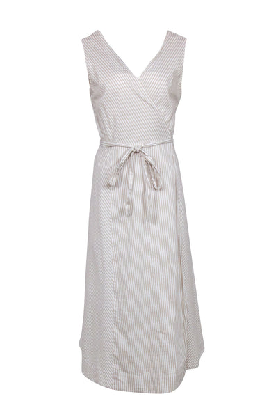 Current Boutique-Lafayette 148 - Beige & White Stripe Sleeveless Dress Sz 10