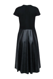 Current Boutique-Lafayette 148 - Black Short Sleeve Midi Dress w/ Faux Leather Skirt Sz M