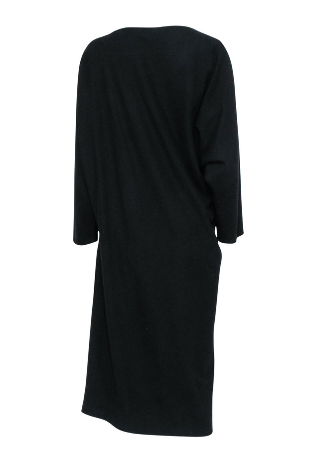 Current Boutique-Lafayette 148 - Black Wool & Cashmere Blend Asymmetrical Long Sleeve Dress Sz L
