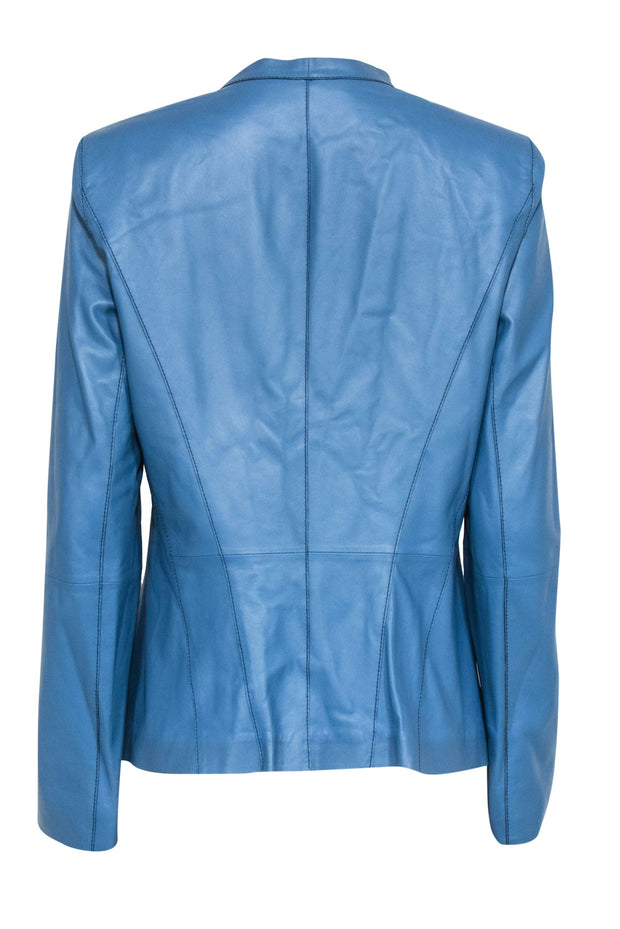 Current Boutique-Lafayette 148 - Blue Leather Zipper Front Jacket Sz 12