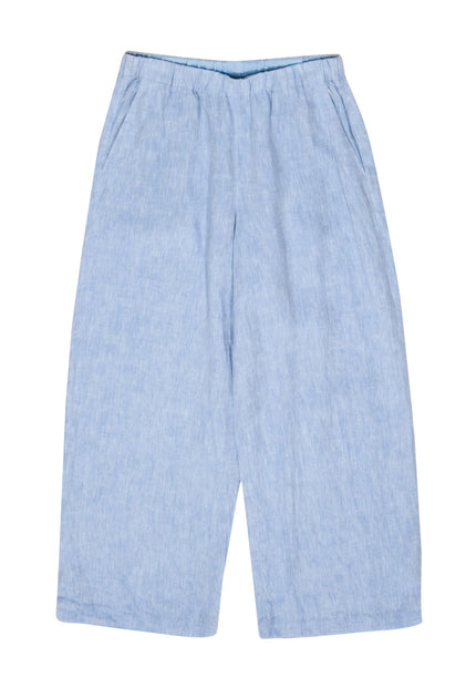 Linen Elasticated Wide Leg Trouser - Light Blue