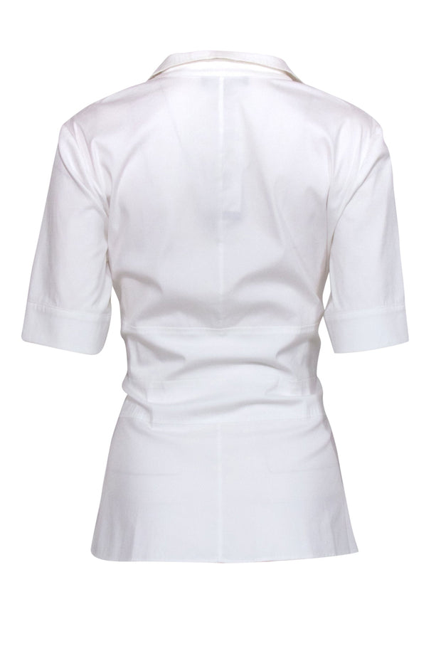 Current Boutique-Lafayette 148 - White Short Sleeve Shirt w/ Waist Tie Sz 10