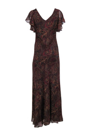 Current Boutique-Lauren Ralph Lauren - Maroon, Teal & Tan Paisley Print Sleeveless Maxi Dress Sz 10