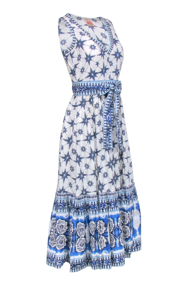 Current Boutique-Le Sirenuse - White & Blue Print Sleeveless Maxi Dress Sz S