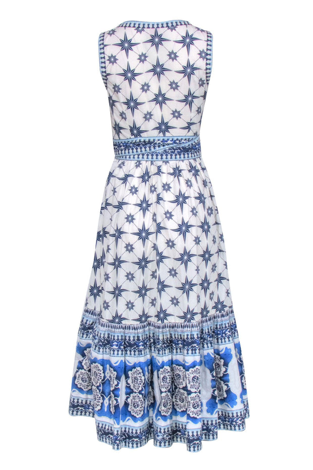 Current Boutique-Le Sirenuse - White & Blue Print Sleeveless Maxi Dress Sz S