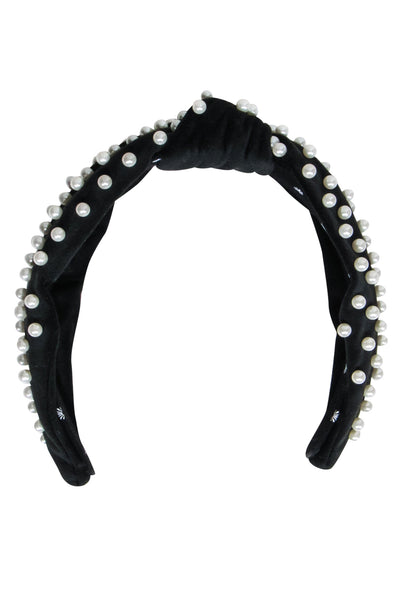 Current Boutique-Lele Sadoughi - Black Knot Front Headband w/ Pearl Accents