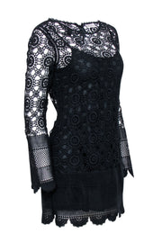 Current Boutique-LoveShackFancy - Black Crochet Knit Lace Mini Dress Sz S