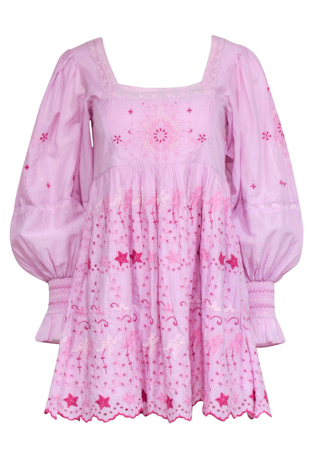 Current Boutique-LoveShackFancy - Pink Embroidered Eyelet Mini Dress Sz 0