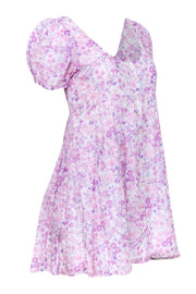 Current Boutique-LoveShackFancy - Pink & Lavender Floral Puff Sleeve Dress Sz XS