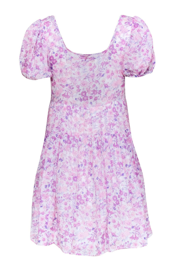 Current Boutique-LoveShackFancy - Pink & Lavender Floral Puff Sleeve Dress Sz XS