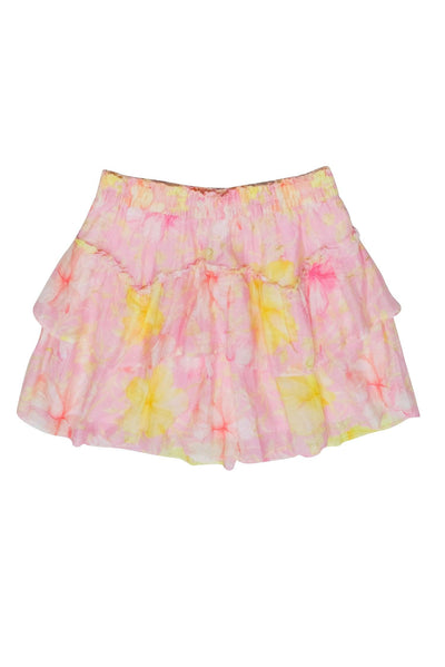 Current Boutique-LoveShackFancy - Pink & Yellow Floral Print Tiered Skirt Sz M