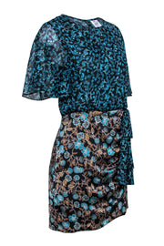 Current Boutique-MISA Los Angeles - Black & Teal Print Upper w/ Multi Color Floral Bottom Dress Sz S