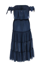 Current Boutique-MISA Los Angeles - Navy Ruffle Tiered Off The Shoulder Midi Dress Sz XS