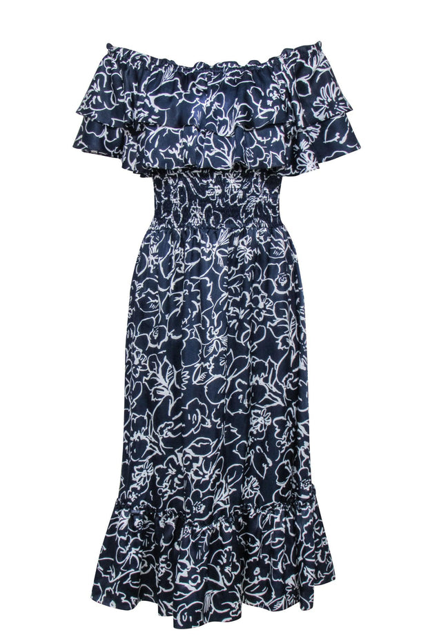 Current Boutique-MISA Los Angeles - Navy & White Floral Print Cold Shoulder Dress Sz S