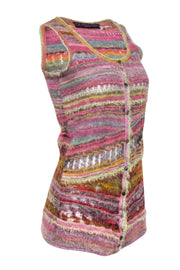 Current Boutique-M.&Kyoko - Pink Multi-Color Frayed Sleeveless Top Sz XS/S