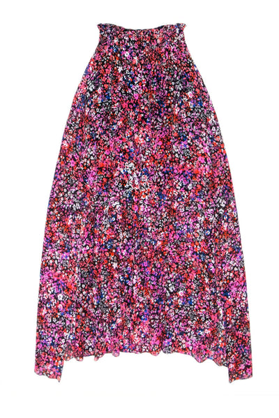 Current Boutique-Maje - Black & Pink Multi Floral Print Silk Maxi Skirt Sz S