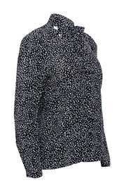 Current Boutique-Maje - Black & White Spotted Print Necktie Button Front Blouse Sz L