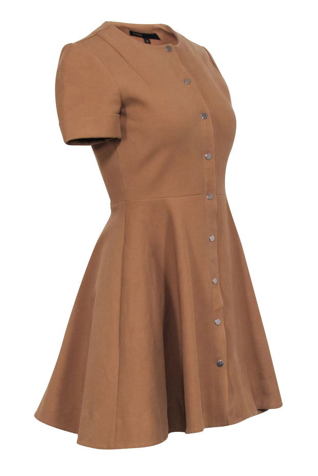 Current Boutique-Maje - Camel Fit & Flare Short Sleeve Mini Dress Sz M