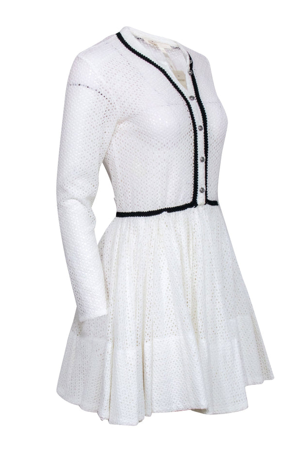 Current Boutique-Maje - Ivory Eyelet Lace Long Sleeve Button Bust Dress Sz 6