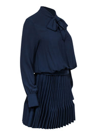 Current Boutique-Maje - Navy Pleated Long Sleeve Dress w/ Neck Tie Sz 4