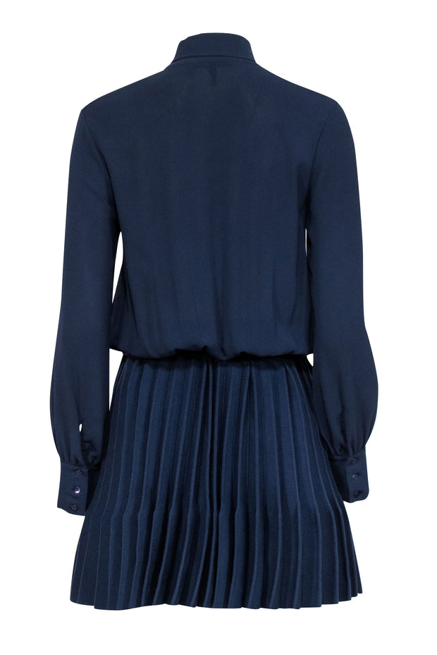 Current Boutique-Maje - Navy Pleated Long Sleeve Dress w/ Neck Tie Sz 4