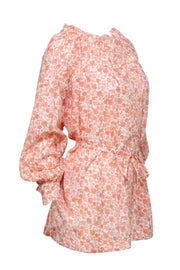 Current Boutique-Maje - Orange & White Floral Print Tunic Top w/ Waist Tie Sz 2