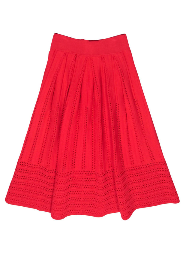 Current Boutique-Maje - Red Midi Skirt w/ Crocheted Cut-Outs Sz S