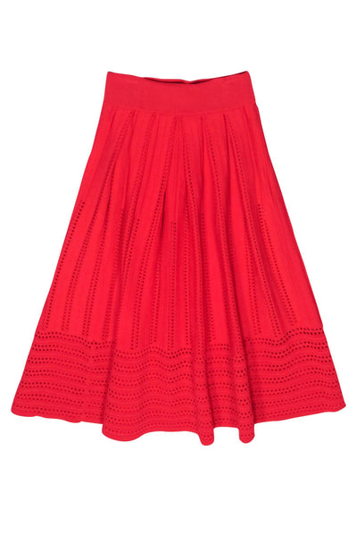 Current Boutique-Maje - Red Midi Skirt w/ Crocheted Cut-Outs Sz S