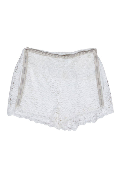 Current Boutique-Maje - White Lace Shorts w/ Grey & Blue Trim Sz 6