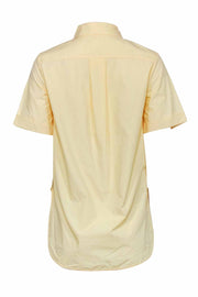 Current Boutique-Maje - Yellow Short Sleeve Button Front Top w/ White Embroider Shoulder Detail Sz S