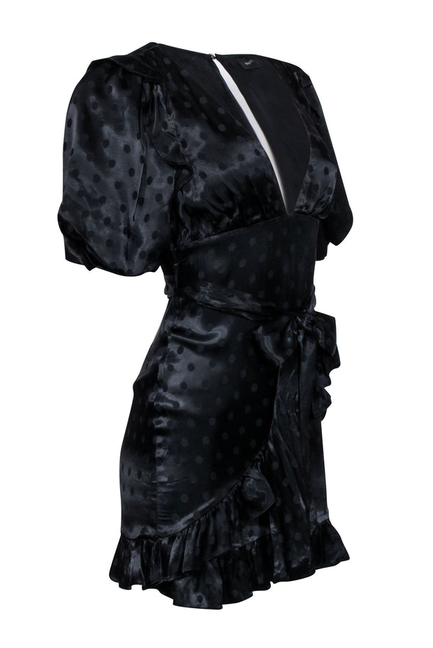 Current Boutique-Majorelle - Black Polka Dot Print Satin "Daria" Mini Dress Sz S