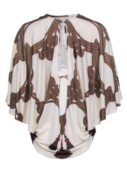 Current Boutique-Mara Hoffman - Ivory & Brown Rope Print Tie Back Blouse Sz XS