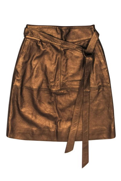 Current Boutique-Marc by Marc Jacobs - Bronze Metallic Leather Skirt w/ Waist Ties Sz 4