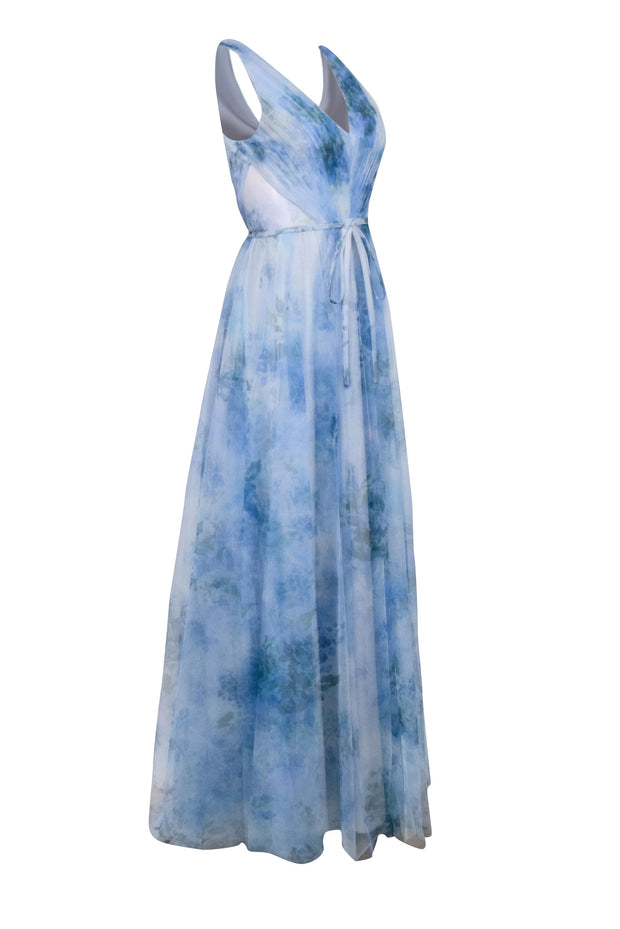 Current Boutique-Marchesa Notte - Blue Floral Tulle Sleeveless Gown Sz 2
