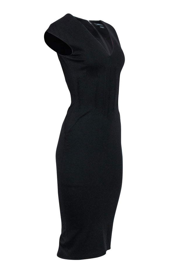 Current Boutique-Marciano - Black Sleeveless V-Neckline Midi Dress Sz 2