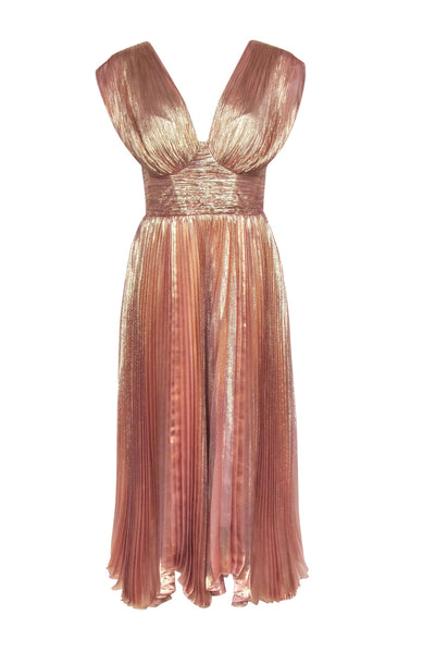 Current Boutique-Maria Lucia Hohan - Rose Gold Metallic Pleated Dress Sz 8