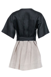 Current Boutique-Matthew Bruch - Black & Beige Linen Belted Dress Sz 2